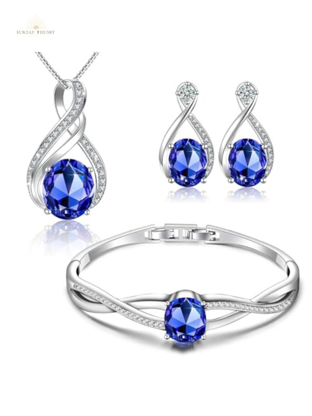 Women's White Gold Plated Crystal Jewelry Set - Bracelet Necklace Earrings Gift